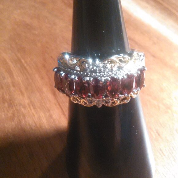 Mozambique Garnet and White Zircon Brass Ring (Size 5) - Picture 10 of 12